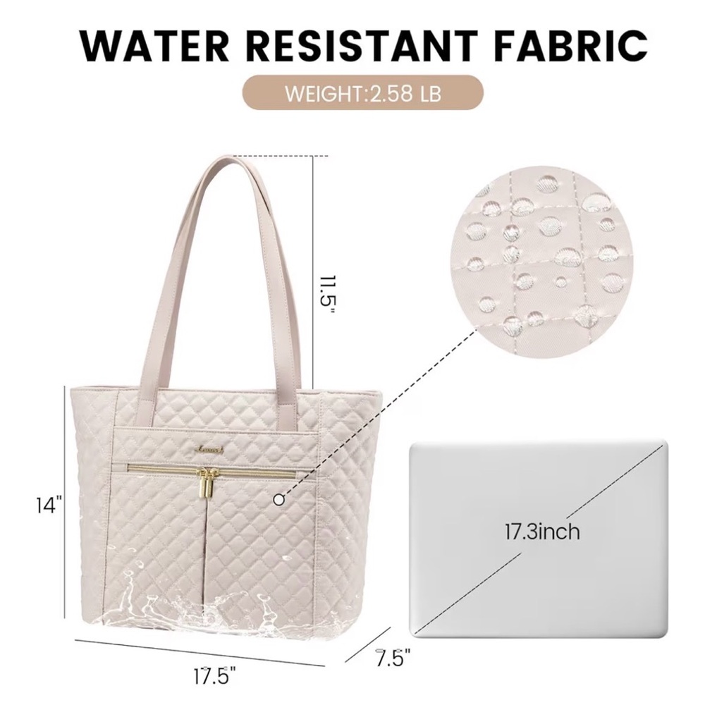 Lovevook large Travel/work diamond quilted tote Bag in Cream - Picture 15 of 16